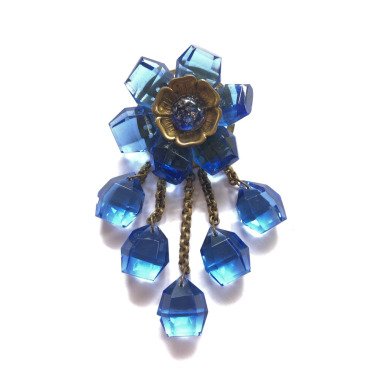 Glasschmuck in Gold & Vintage Glaskristalle Blau Brosche | Miriam Haskell