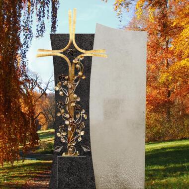 Grabstein mit Bronze Grabkreuz für ein Doppelgrab in Granit/Kalkstein Forio Cr