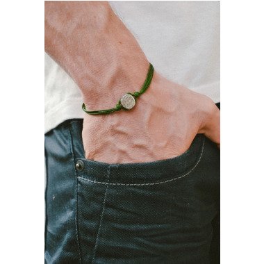 Herren Armband, Grüne Schnur Armband Für Männer Mit Einem Silbernen
