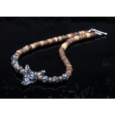 Kette Ohne Anhänger aus Holz & Wikinger Wolf Perlen Halskette Obsidian
