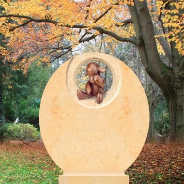 Moderner Kindergrabstein in Gold & Runder Kindergrabstein mit Bronze Teddy Memo