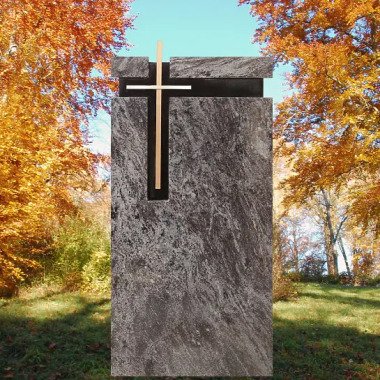 Moderner Urnen Grabstein aus Granit mit Bronze Kreuz