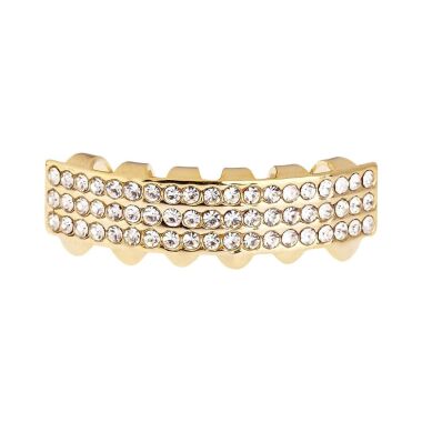 One Size Fits All Bling Grillz THREE LINE BOTTOM Gold