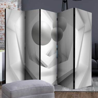 Raumteiler Paravent in Weiß und Grau abstraktem Muster