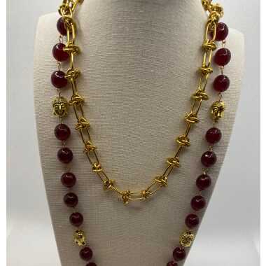 Wunderschöne Rote Granat Halskette Mit Vergoldeter