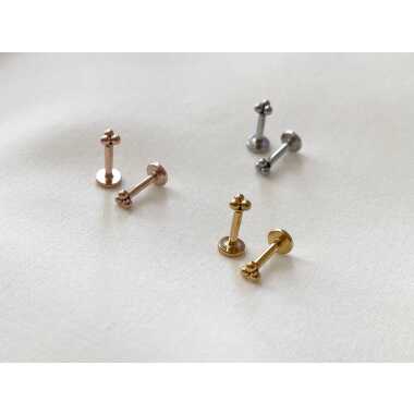1 Paar Mini Kugel Piercing | 3Er Kügelchen| Gold, Rosé, Silber Edelstahl