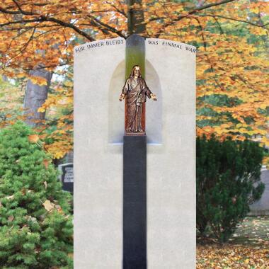 Ausgefallener Grabstein mit Jesus & Grabstein Naturstein Bronze Figur Jesus