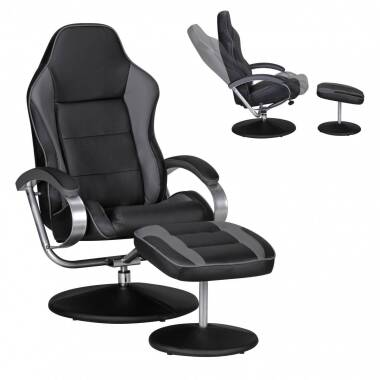 Fernsehsessel Design Relax-Sessel Racing Bezug Kunstleder schwarz / grau