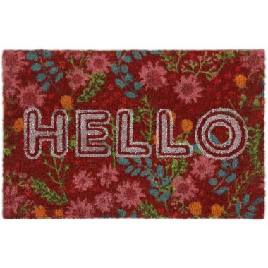 Fußmatte Kokos, Hello Schriftzug & Blumen-Motiv
