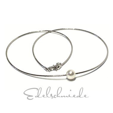 Halsreifen Weiße Perle 925 Silber Rhodiniert Diamanitert 45-48 cm