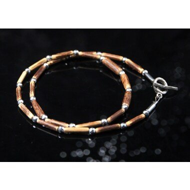 Kette Ohne Anhänger in Braun & Boho Bambus Halskette Damen Hämatit Perlenkette