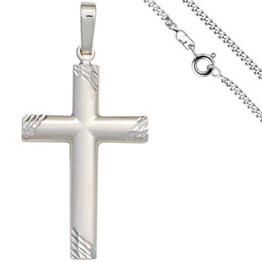SIGO Anhänger Kreuz 925 Silber matt Kreuzanhänger Silberkreuz mit Kette 60 cm