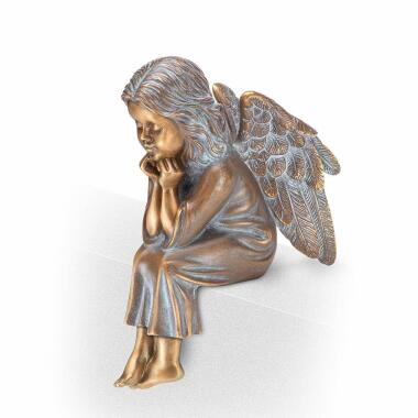 Sitzende Engel Grabfigur aus Bronze oder Aluminium als Grabdekoration Sedena /
