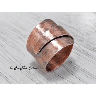 statement Kupfer Bandring Asymetrisch Oxidiert Copper Ring Handmade