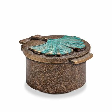Stilvoller Weihwasser Kessel aus Metall mit Gingko Blatt - Ignatia / Bronze Sond