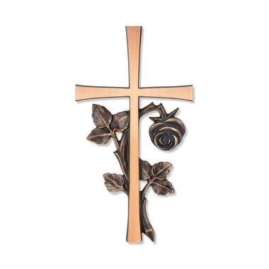 Wand Bronzekreuz mit geknickter Rose Kreuz Goustan / Bronze hell/dunkel