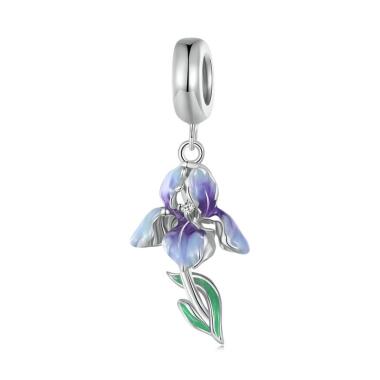 BAMOER 925 Sterling Silber Iris Blume Hängende Perle Lila Graduale Emaille Anhän