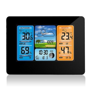 BlingBin Farbdisplay Digitale Wecker Thermometer Innen-Außensensor Uhr Funkwette