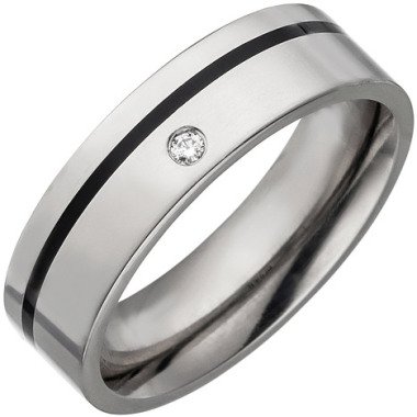 Diamantschmuck aus Titan & SIGO Partner Ring Titan mit Keramik schwarz 1 Diamant Brillant Partnerring