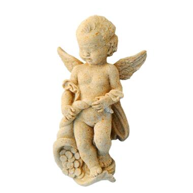 Engel Figur in Beige & Kleine Deko Grabfigur mit Engel Aaron / Sand