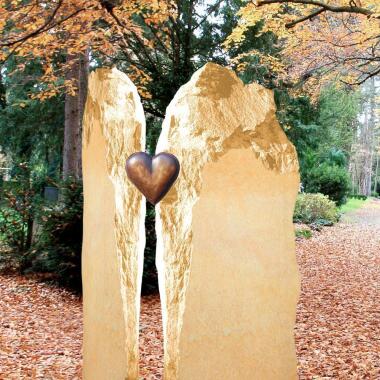 Grabstein mit Bronze Herz zweiteilig Randora