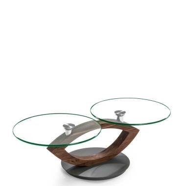 Massivholzcouchtisch aus Nussbaum & Design Sofatisch mit zwei runden Glasplatten