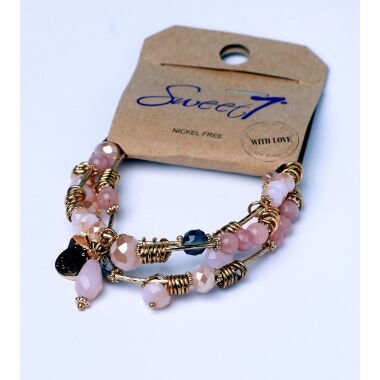 Modeschmuck Armband von Sweet7 aus Glasperlen  Metall  in Rosa  Gold