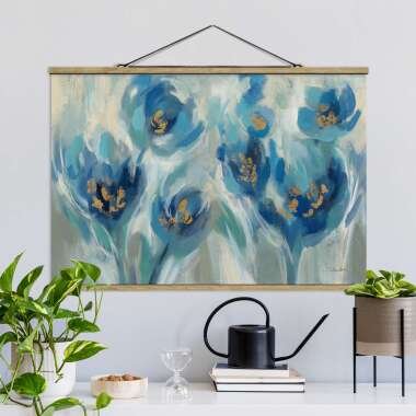 Stoffbild mit Posterleisten Blaues Märchen mit Blumen