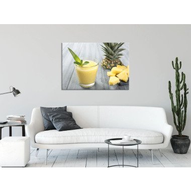 Ananas Cocktail auf Holztisch, Glasbild Gre 80x60 cm