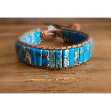 Armband in Blau & Armband Türkis Leder Boho Ozean Jaspis Geflochten Surferband