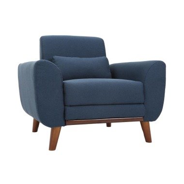 Design-Sessel Stoff Blau und Füße Nussbaum EKTOR