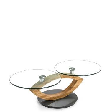 Designer Massivholzcouchtisch & Design Couchtisch mit zwei runden Glasplatten