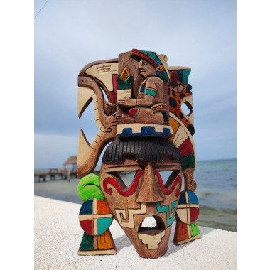 Geschnitzte Holz Maske Azteken Gott Yum Kaax 31cm