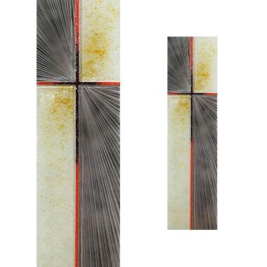 Glasstele modernes Kreuz mit Farbvielfalt Glasstele S-159 / 17x70cm (BxH)