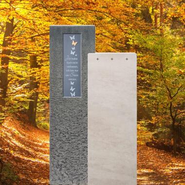Grabstein aus Granit in Gold & Einzelgrabstein mit Bronze Gedenkplatte