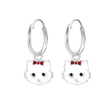 Kinder Mädchen Creolen Ohrringe Katze Schleife Cat Anhänger 925er Silber Ohrhänger Kinderschmuck
