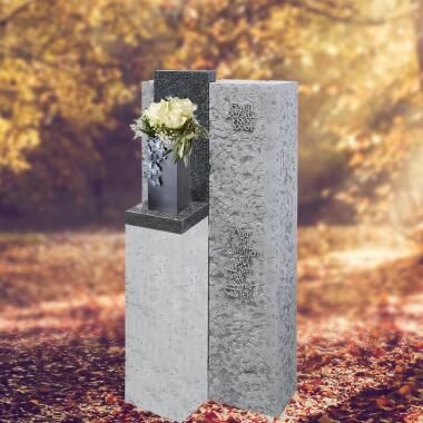 Modernes Kalkstein-Grabmal für ein Einzelgrab mit Bronze Grabvase - Caserta