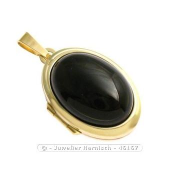Onyx Cabochon Gold 585 Medaillon schwarz