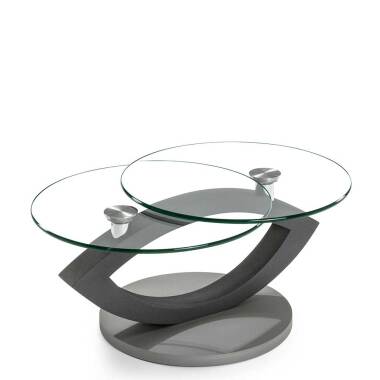 Design Sofatisch in Grau zwei runden Glasplatten