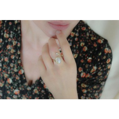 Fingerring Ring Mit Mondstein Und Perle, Silber Vergoldet, Handgefertigt 509G