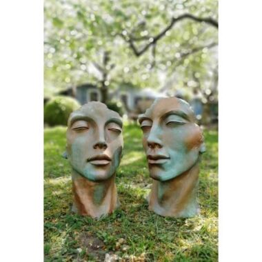 Gartenfigur Gesicht MANN und FRAU mit Kupfereffekt
