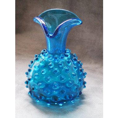 Grabvase mit Glaselement & Empoli Blaue Noppen Glas Vase Mit Wellenrand
