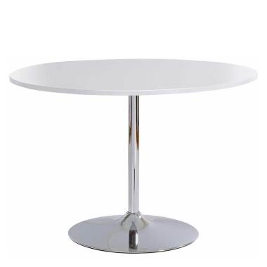Hochglanz-Bistrotisch & Esstisch in Weiß und Chromfarben runder Tischplatte