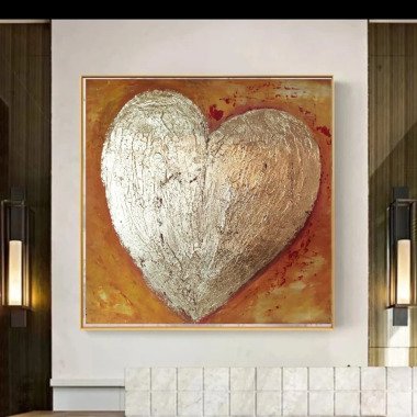Moderne Kunst Abstrakte Malerei Strukturiertes Herz Gemälde Blattgold