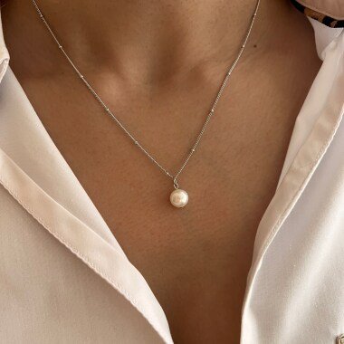 Perlen Halskette Sterlingsilber 925/ 18 Karat Vergoldet/Süßwasserperlen