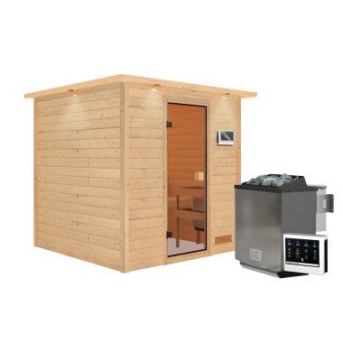 Sauna Jara mit Kranz SET naturbelassen mit Ofen 4,5 kW