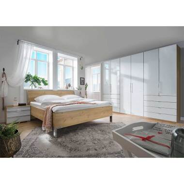 Schlafzimmer in Weiß und Eiche Bianco modern