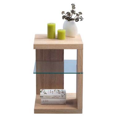 Telefontisch aus Holz & Design Beistelltisch in Eiche Sonoma Sicherheitsglas