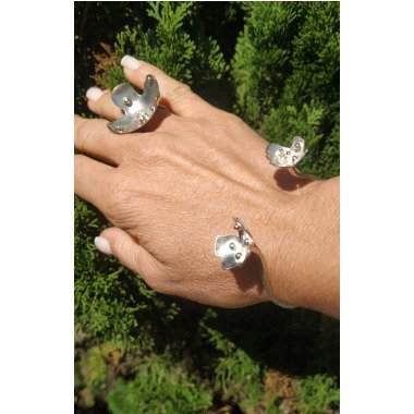925 Silber Blumen Armband, Minimalist Manschette