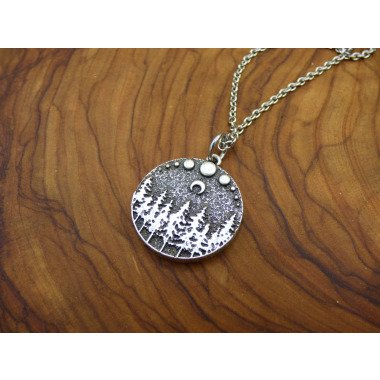 Baum Mond Zyklus Nacht Natur ~ Amulet Kette Antik Silber Tibet Hippie Goa